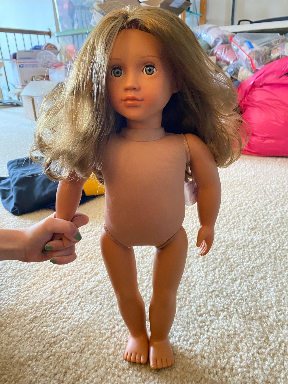 Brown-Haired Tan Vinyl Play Doll with Blue Eyes